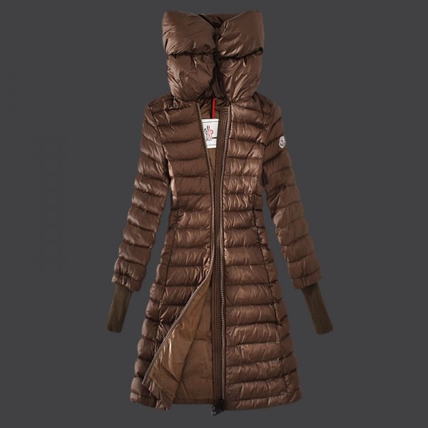 Moncler Donna lungo Giù bavero del cappotto la regina del caffè Presa M1017